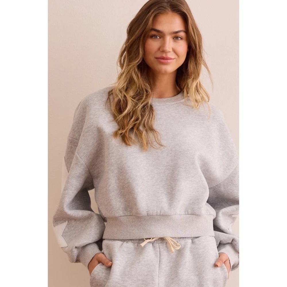 AS Revival Women Gray Star Patch Crewneck Sweatshirt Size Large New